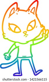 rainbow gradient line drawing of a confused cartoon cat