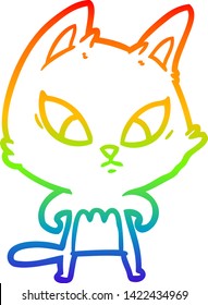 rainbow gradient line drawing of a confused cartoon cat