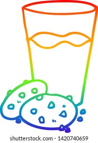 rainbow gradient line drawing of a cookies and milk