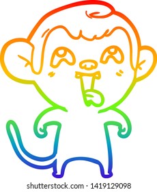 dibujo de una línea de gradiente de arco iris de un mono loco de dibujos animados