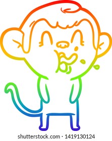 rainbow gradient line drawing of a crazy cartoon monkey