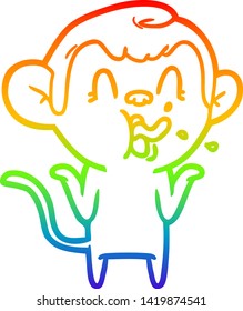 rainbow gradient line drawing of a crazy cartoon monkey