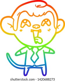 rainbow gradient line drawing of a crazy cartoon monkey in shirt and tie