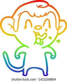 rainbow gradient line drawing of a crazy cartoon monkey