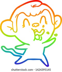 rainbow gradient line drawing of a crazy cartoon monkey
