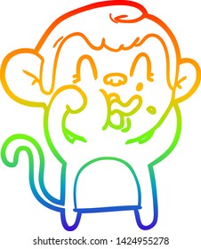 rainbow gradient line drawing of a crazy cartoon monkey