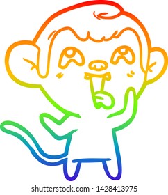dibujo de una línea de gradiente de arco iris de un mono loco de dibujos animados
