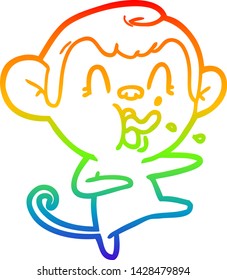 desenho de linha de gradiente do arco-íris de um macaco de desenhos animados louco dançando