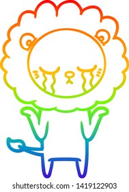 rainbow gradient line drawing of a crying cartoon lion