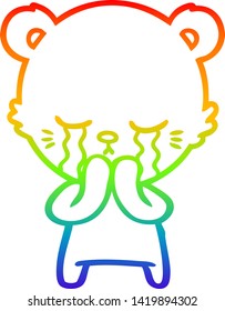 rainbow gradient line drawing of a crying cartoon bear