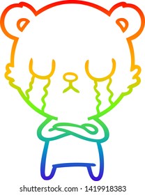 rainbow gradient line drawing of a crying polar bear cartoon