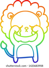 rainbow gradient line drawing of a crying cartoon lion