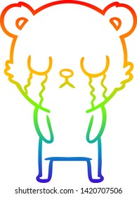 dibujo de la línea de gradiente del arco iris de una caricatura del oso polar que llora