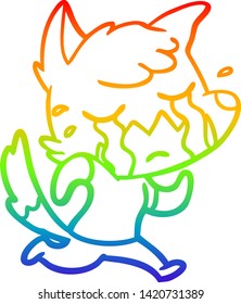 rainbow gradient line drawing of a crying fox cartoon