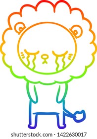 rainbow gradient line drawing of a crying cartoon lion
