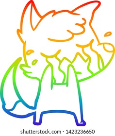 rainbow gradient line drawing of a crying fox cartoon