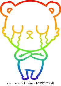 rainbow gradient line drawing of a crying polar bear cartoon