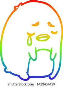 rainbow gradient line drawing of a crying penguin