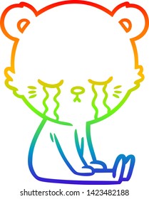 rainbow gradient line drawing of a crying cartoon bear