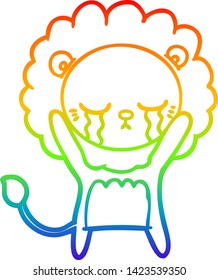 rainbow gradient line drawing of a crying cartoon lion