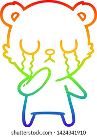 rainbow gradient line drawing of a crying polar bear cartoon
