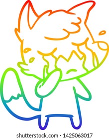 rainbow gradient line drawing of a crying fox cartoon