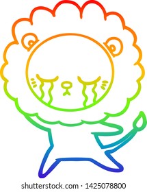 rainbow gradient line drawing of a crying cartoon lion