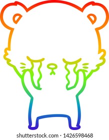 rainbow gradient line drawing of a crying cartoon polarbear