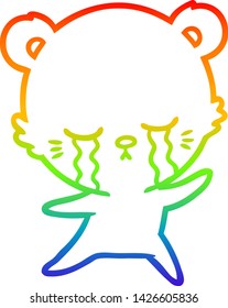 rainbow gradient line drawing of a crying cartoon bear