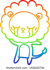 rainbow gradient line drawing of a crying cartoon lion