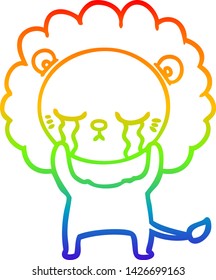 rainbow gradient line drawing of a crying cartoon lion