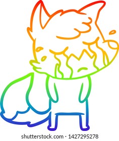 rainbow gradient line drawing of a crying fox cartoon