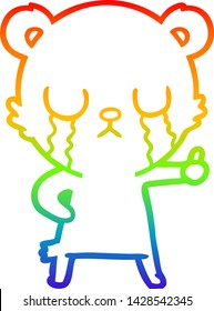 rainbow gradient line drawing of a crying polar bear cartoon