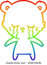 rainbow gradient line drawing of a crying cartoon polarbear