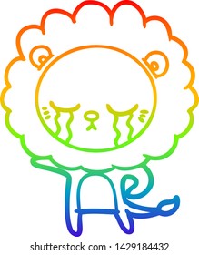 rainbow gradient line drawing of a crying cartoon lion