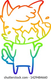 rainbow gradient line drawing of a crying fox shrugging shoulders