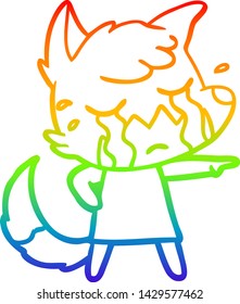 rainbow gradient line drawing of a crying fox cartoon