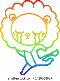 rainbow gradient line drawing of a crying cartoon lion
