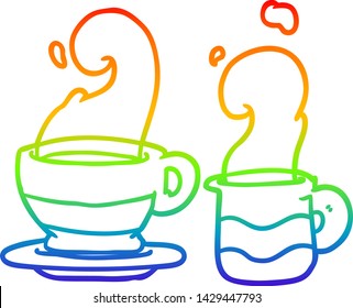 rainbow gradient line drawing of a cup of coffee