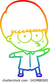 rainbow gradient line drawing of a curious cartoon boy