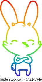 rainbow gradient line drawing of a curious bunny cartoon