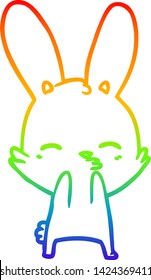 rainbow gradient line drawing of a curious bunny cartoon