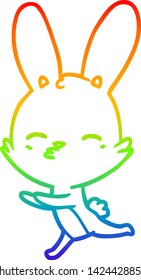 dibujo de la línea de gradiente del arcoiris de una curiosa caricatura del conejo