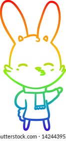 rainbow gradient line drawing of a curious bunny cartoon