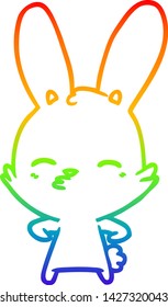 dibujo de la línea de gradiente del arcoiris de una curiosa caricatura del conejo