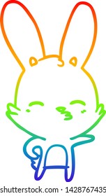dibujo de la línea de gradiente del arcoiris de una curiosa caricatura del conejo