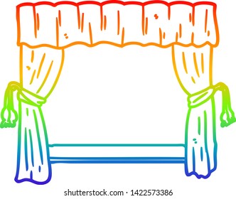 rainbow gradient line drawing of a curtains opening onto stage
