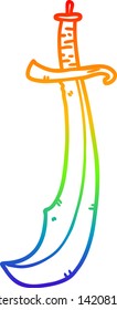 rainbow gradient line drawing of a curved sword