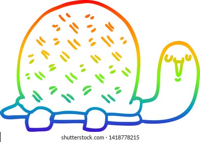 rainbow gradient line drawing of a cute cartoon turtle