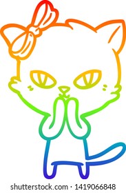 rainbow gradient line drawing of a cute cartoon cat